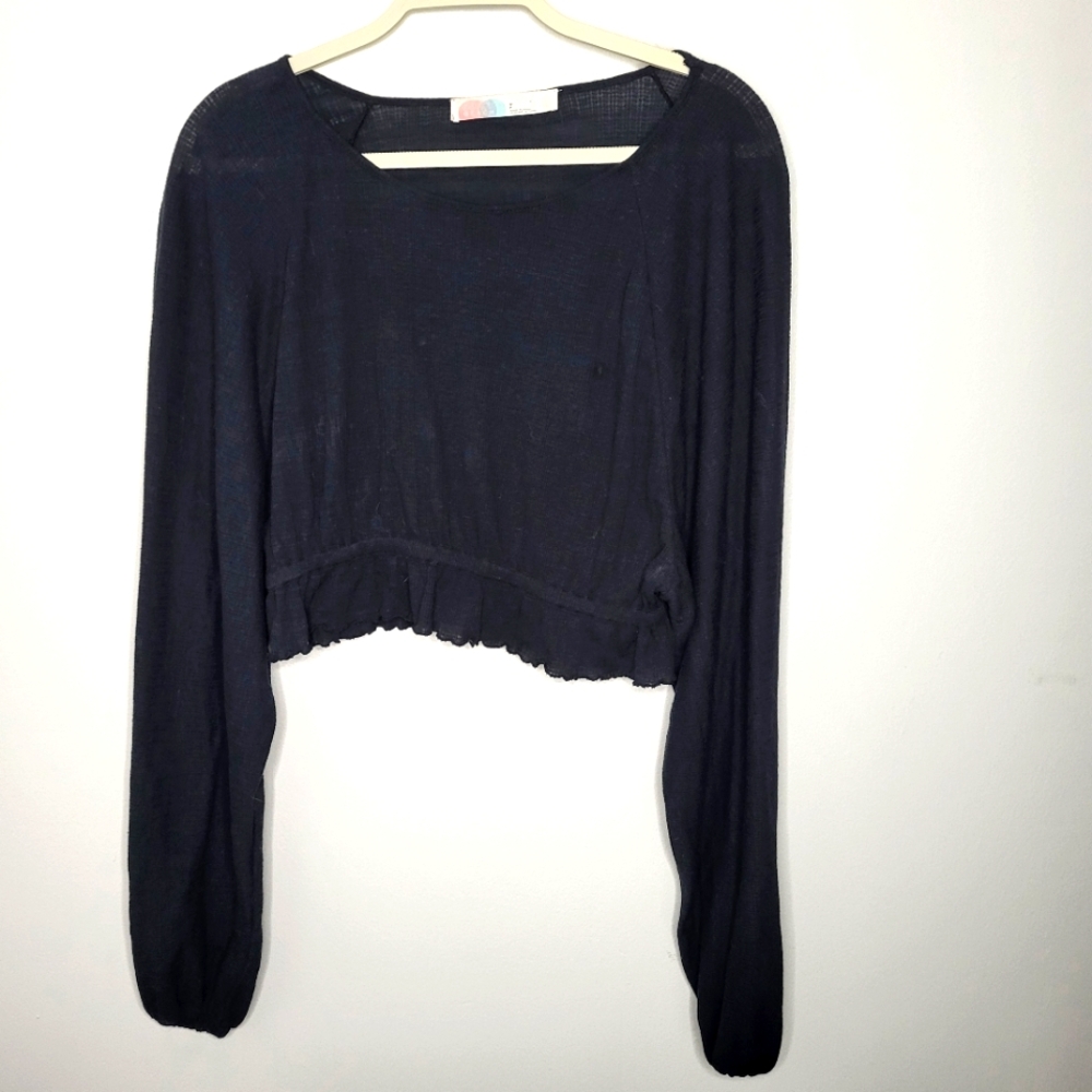 Free People Beach Top Womens Small Cropped Boho Balloon Sleeve Flowy Vacation